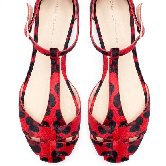 Zara Red Leopard Print Calf Hair Euro 40 Sandals size 9.5